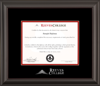 Satin black wooden diploma frame with double matting and silver embossed logo